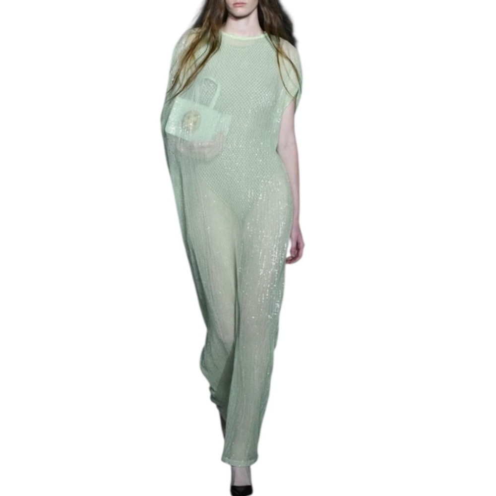 Puppets And Puppets Sheer Sequin Sleeveless Dress Size Small Green
